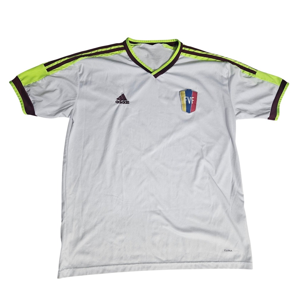 Adidas Venezuela FVF Soccer Jersey Mens White Neon Climalite Training Shirt